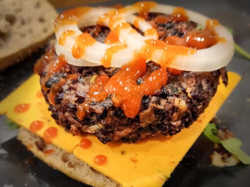 A photo of the dish Mexican style black bean burger