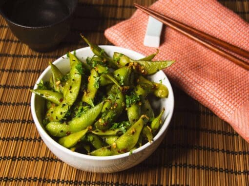 A photo of the dish Vietnam style full flavour edamame