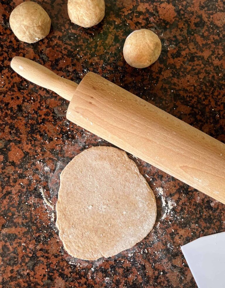 Rolled taco dough with rolling pin