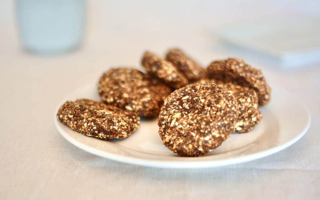 a plate of oatmeal cookies on a table