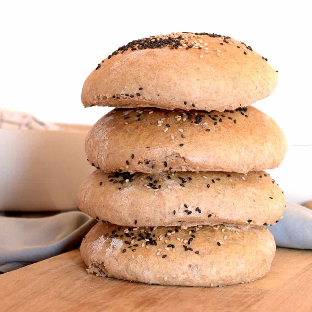 A photo of four döner breads stacked into a tower