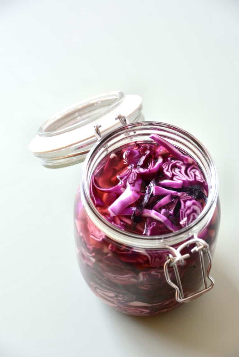 pickled red cabbage in a jar